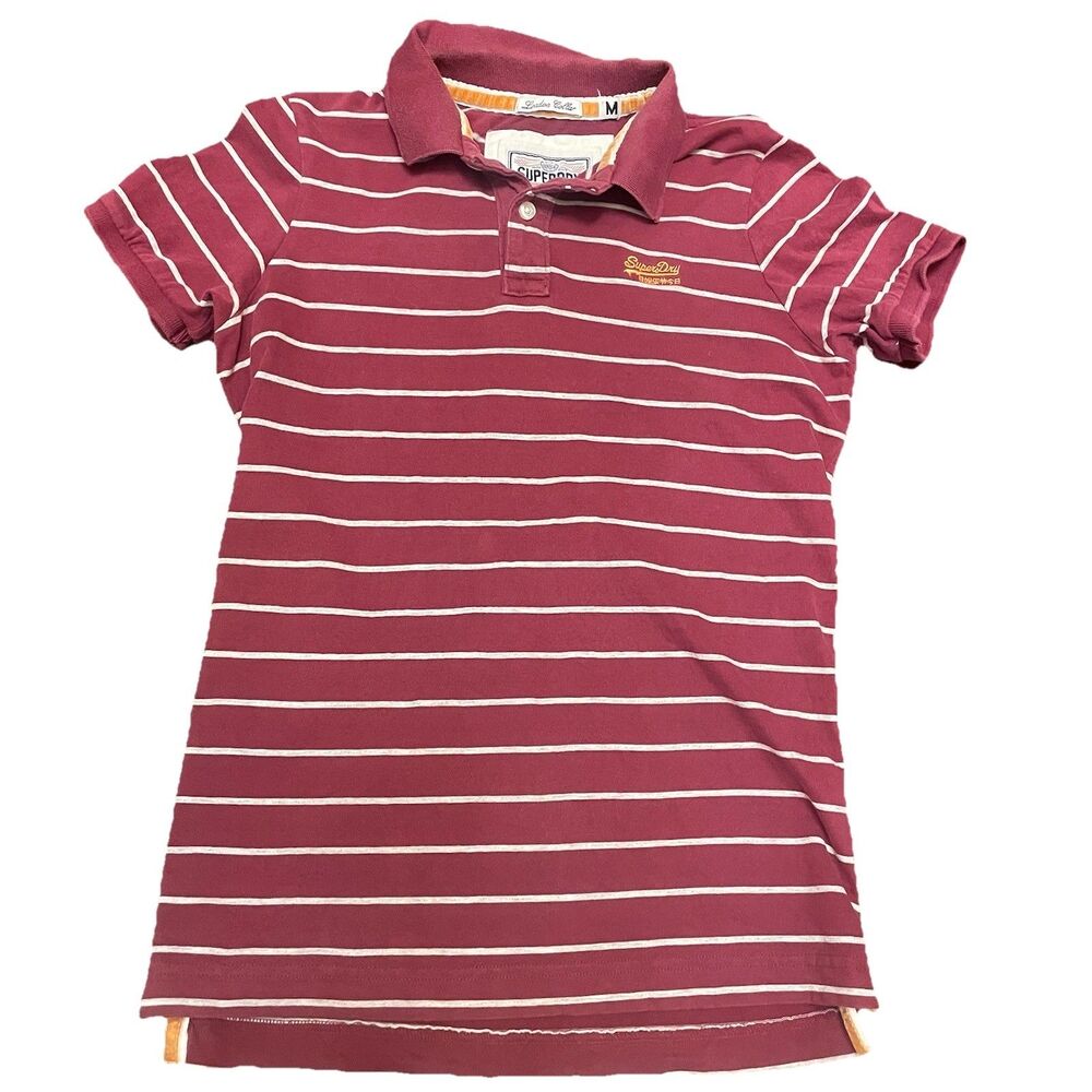 Superdry Men’s Medium Polo Shirt Striped Japan Spirit Burgundy Maroon Preppy